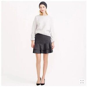 J.Crew Ruffled Bonded Wool Flounce Mini Skirt in Heather Charcoal - Sz 2 - New